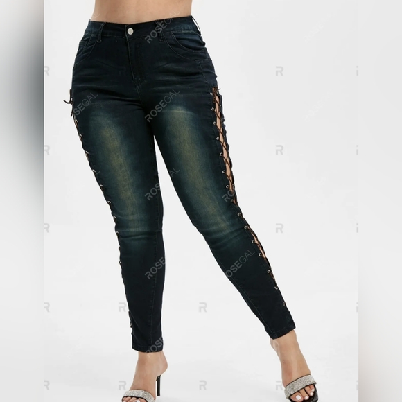 Plus Size 18 Women's Jeans Bottoms High Waist Lace Up Skinny Jeans 18 2X - Picture 7 of 11